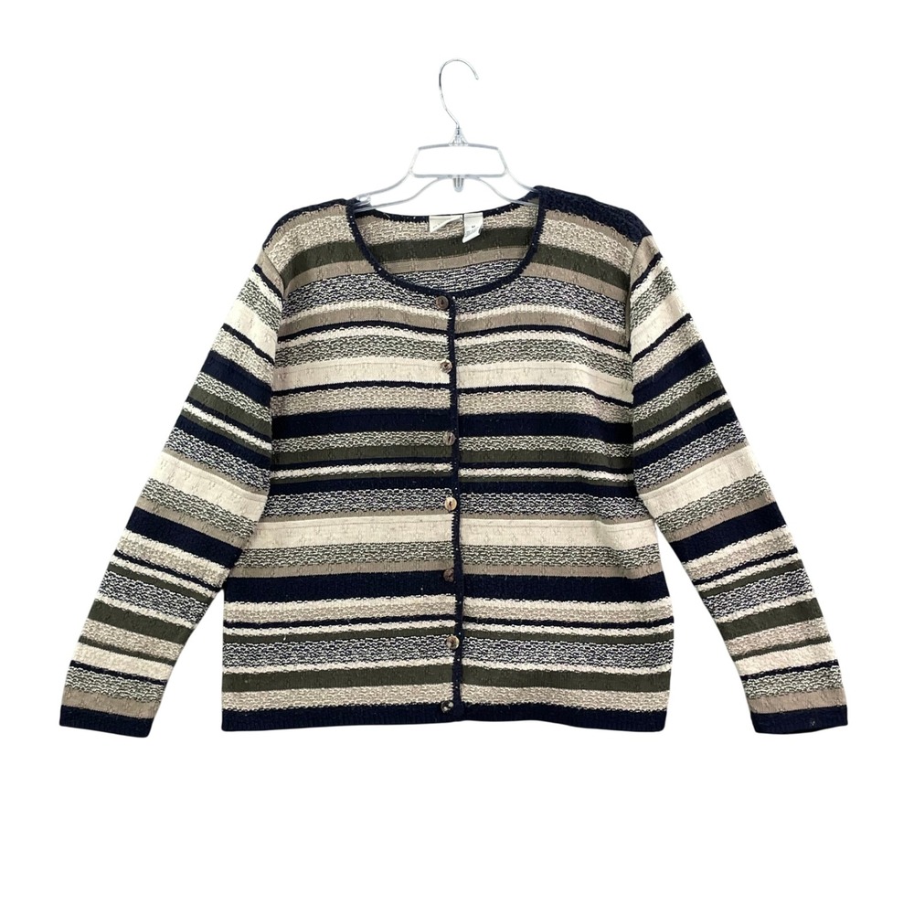 Classic Elements Cardigan Sweater Womens M Multi Color Striped Knit Button Front